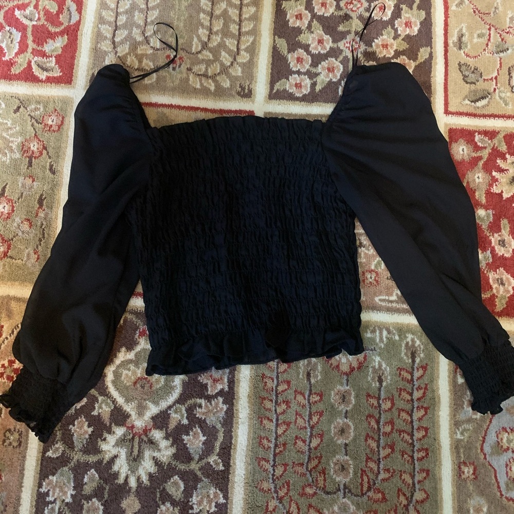 *H&M* Sheer Square Neck Peasant Blouse